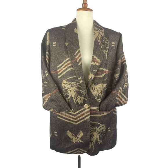 Vintage AB Sport Wool-Look Blazer Women’s 1X Southwest Horses Eagle - Picture 1 of 12
